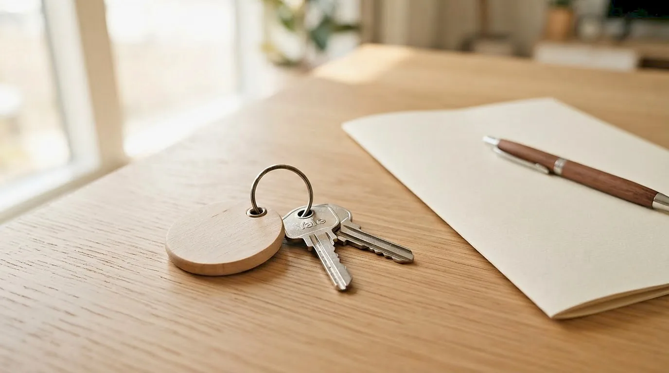 New apartment keys on a lease folder